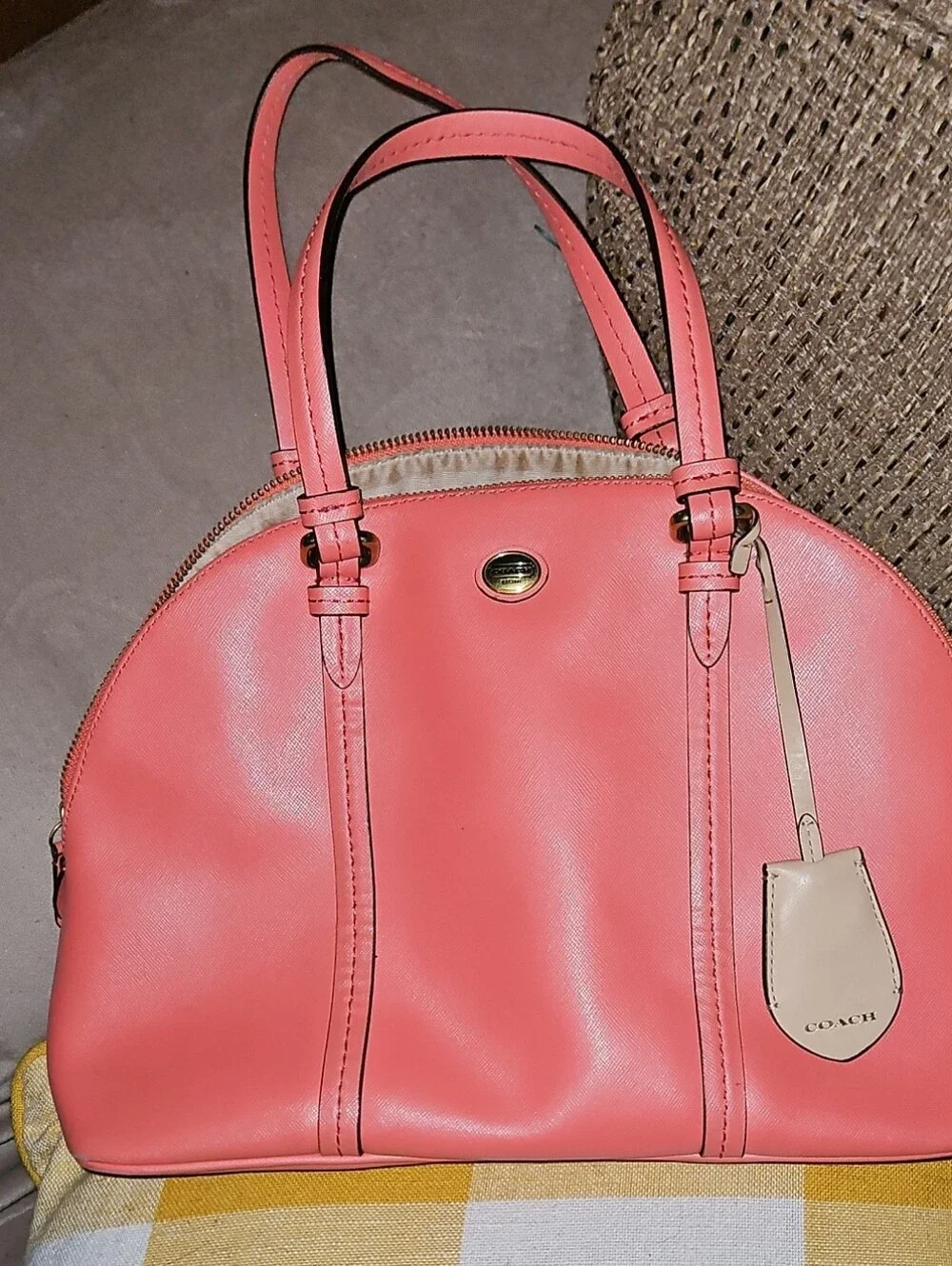Coach Coral Leather Dome Satchel with Neutral Tag